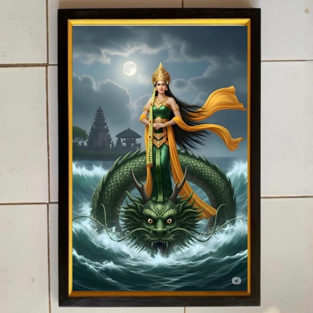 Hiasan dinding lukisan Cetak gambar Dewi Nawang Sari plus bingkai ukuran 65cmx45cm