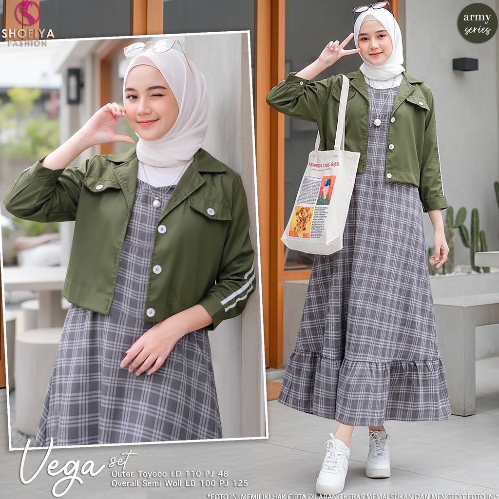 ELDERA Vega Midi Dress Wanita Terbaru Kotak Kotak Set Vest Polos Cantik Lucu Kantoran Original by Sh