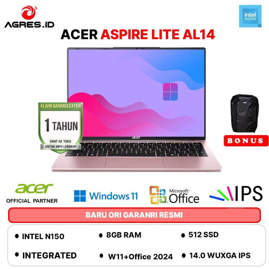 ACER ASPIRE LITE AL14 N150 8GB 256GB W11+OHS+O365 14.0WUXGA SLV -32P.C2SS