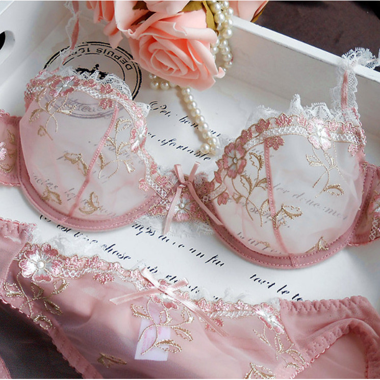 Awan Lembut Set bra wanita tipis, berkawat, ukuran besar, renda transparan, nyaman.