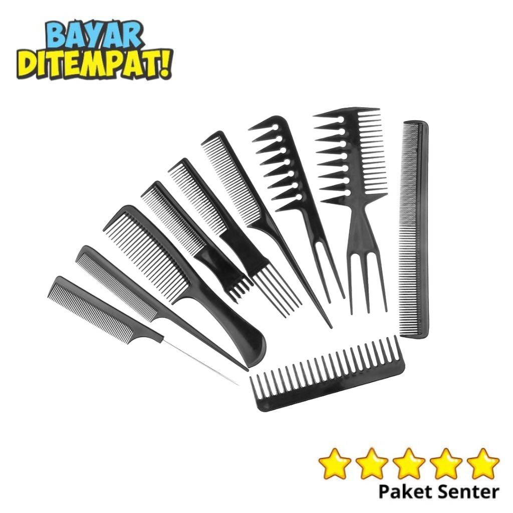 Perlengkapan Salon Set 10 in 1 Sisir Rambut Profesional Lengkap
