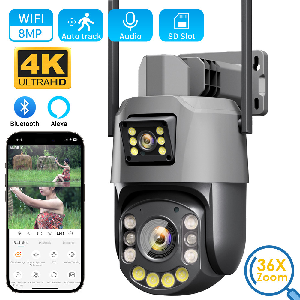 8MP HD 36X Optical Zoom WIFI Camera Outdoor Dual Lens PTZ Humanoid Detection Auto Tacking Color Nigh