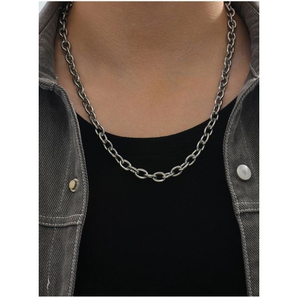 Kalung Rantai Titanium Pria Dan Wanita Model Rantai Kapal Warna Silver / Kalung Stainlees Steel Pria