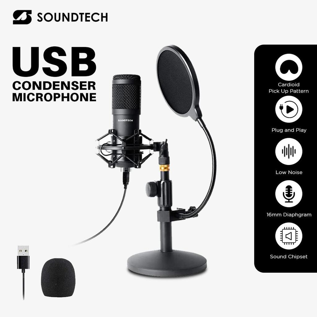 SOUNDTECH ST-800 USB Condenser Microphone 192kHz 24bit Plug & Play | Mic Podcast Streaming Recording