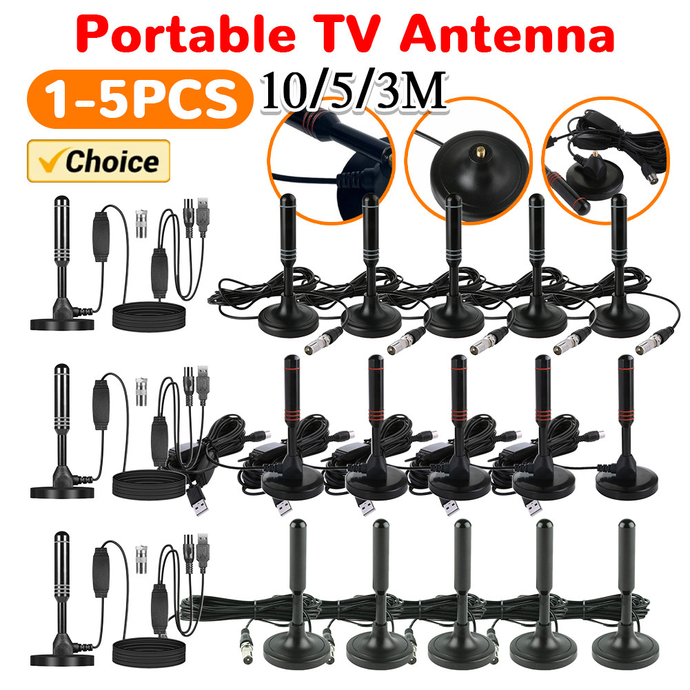 Portable TV Antenna 300cm Coax Cable Digital TV Antenna DVB-T DVB-T2 DAB Indoor Outdoor Digital HD F