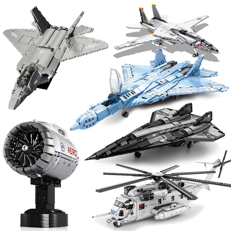 Fighter Jet & Helicopter Buig Blocks Model Series Tenical STEM Toys Moc F-22 Raptor Bricks Assembly 