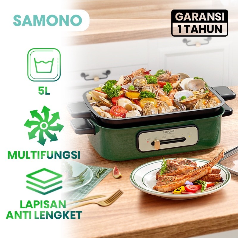 Samono 5 Liter Elektrik Hotpot Alat Masak Multifungsi Steamboat Alat Panggang dan Rebus Grill Pan 14
