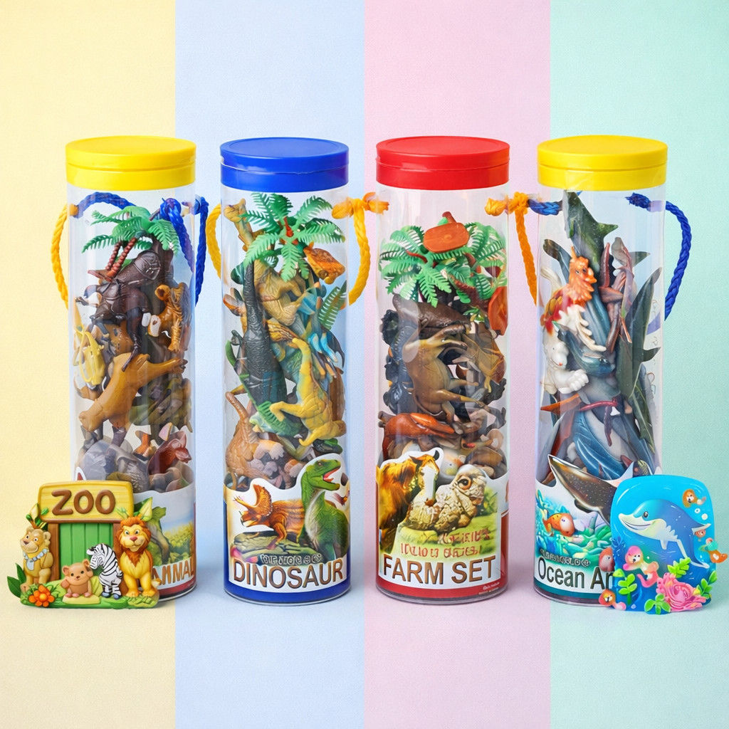 SET MAINAN MINIATUR PATUNG HEWAN LUCU DENGAN KEMASAN TABUNG GEMAS