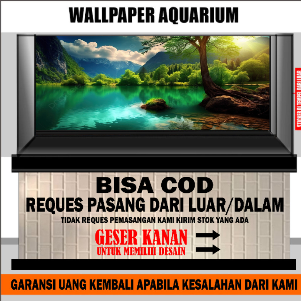 stiker background kaca aquarium 3d timbul akrilik besar full set aquaspace gambar estetik indah