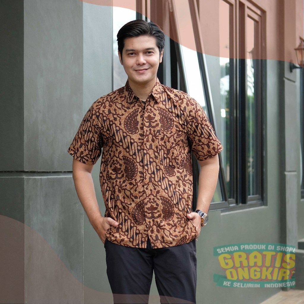 kemeja batik pria dewasa motif terbaru modern lengan pendek bahan katun seragam kantor bimasakti 97p