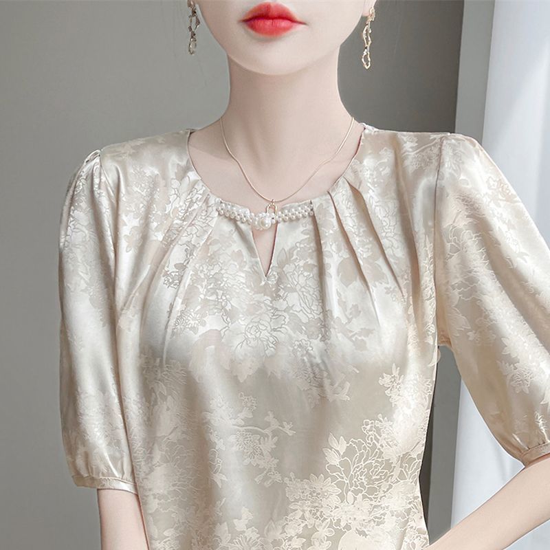 Kualitas Tinggi Blus satin lengan pendek wanita