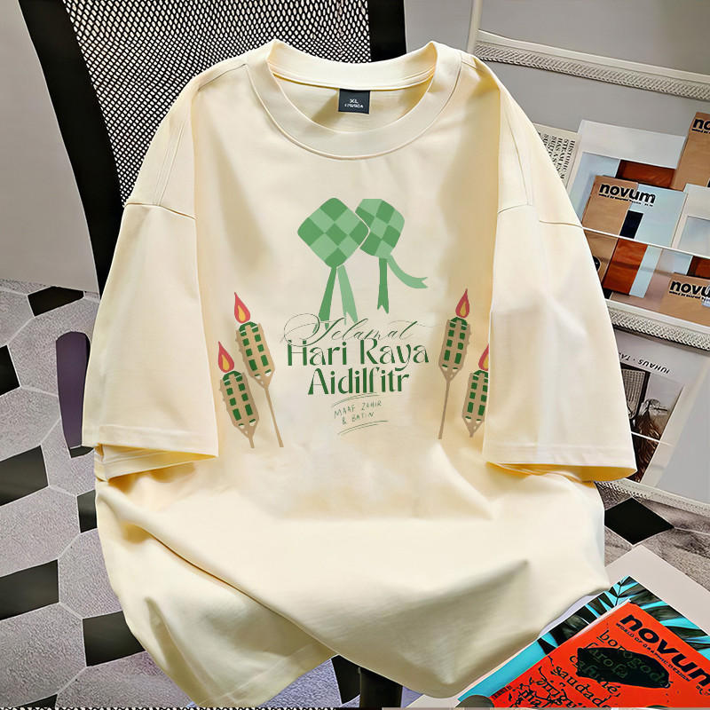 Kaos Selamat Hari Raya Aidilfitri Motif Ketupat Hijau Kekinian |Kaos Lebaran Dewasa Desain Bow Hijau