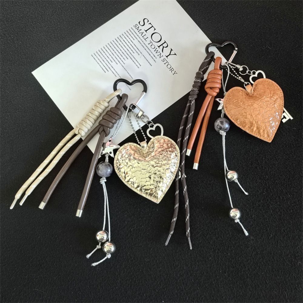 Leather Braided Rope Car Keyrings Woven Rope Hanging Lovely Heart Key Chain Bag Decoration Girl Hear