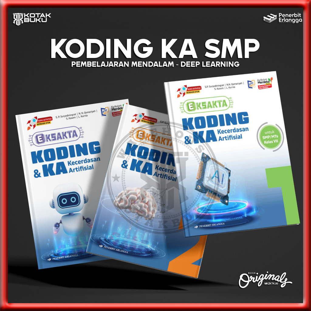 [ Erlangga ] Buku Eksakta Koding kelas 7 8 9 SMP / MTS / Koding SMP / Pembelajaran Mendalam / Deep L