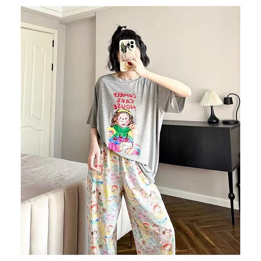 Siswa dapat mengenakan piyama di luar celana lengan pendek musim panas wanita pakaian santai tipis w