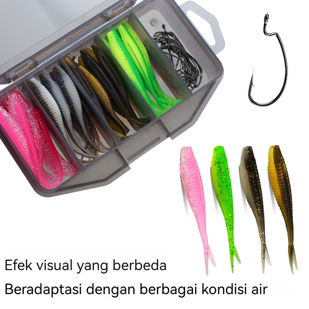 61Pcs Umpan Lembut Set 1 Kotak, Umpan Pancing Ikan Tipe Karet Silikon Lembut Panjang, Umpan Lembut S