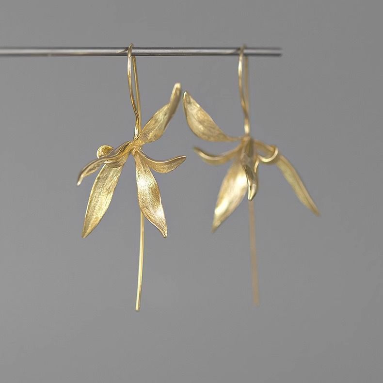 [Mempesona] Anting-anting perak sterling untuk wanita, anting-anting anggrek gaya lukisan tinta