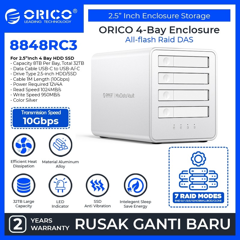 ORICO 4-Bay All-Flash RAID Enclosure for 2.5-inch HDD/SSD - 8848RC3