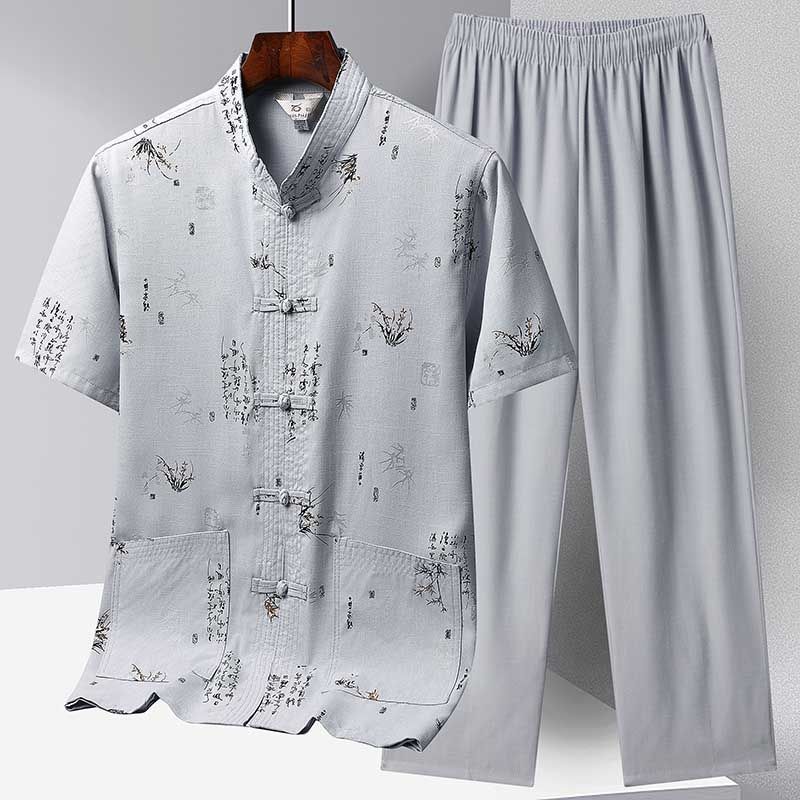 Men's short-sleeved shirt set Hanfu
