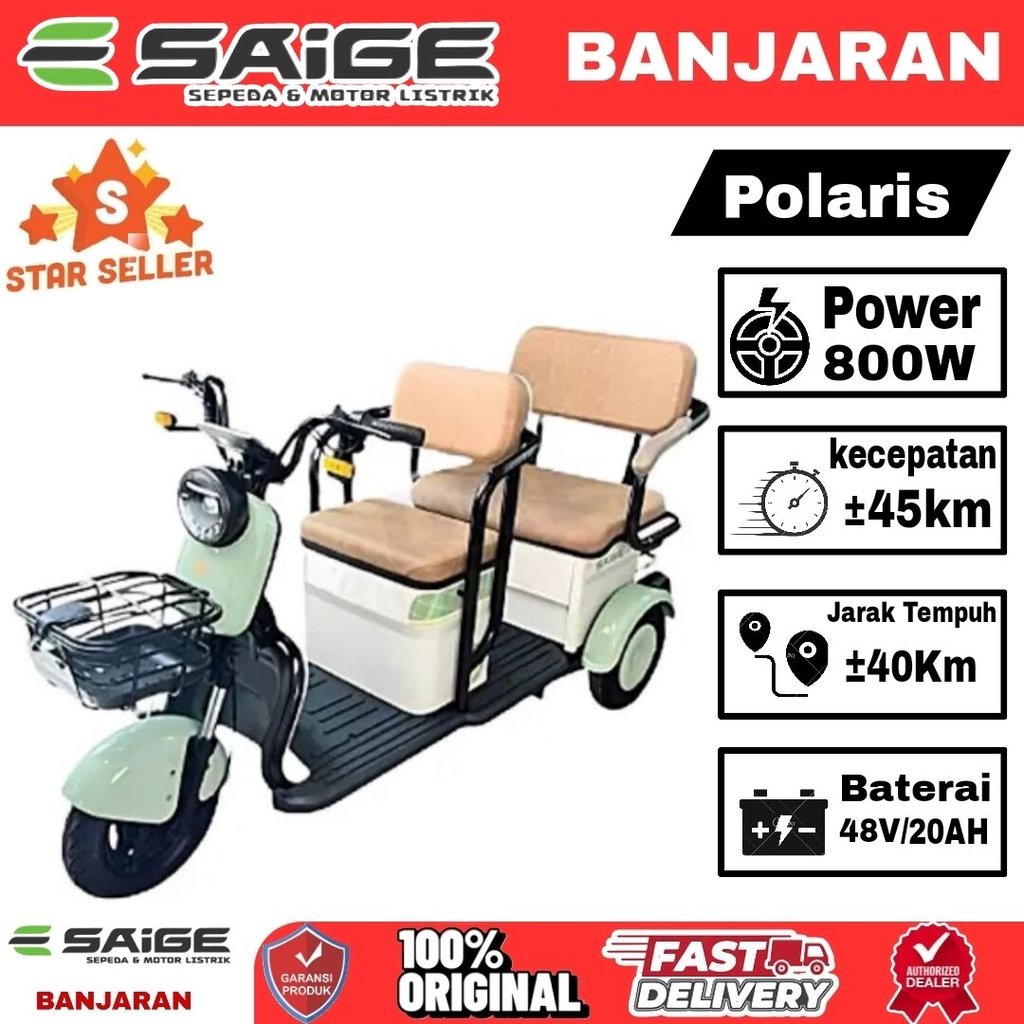 Sepeda Listrik Roda 3 Tiga Saige Polaris 800w Sepeda Listrik Roda Tiga Terbaru