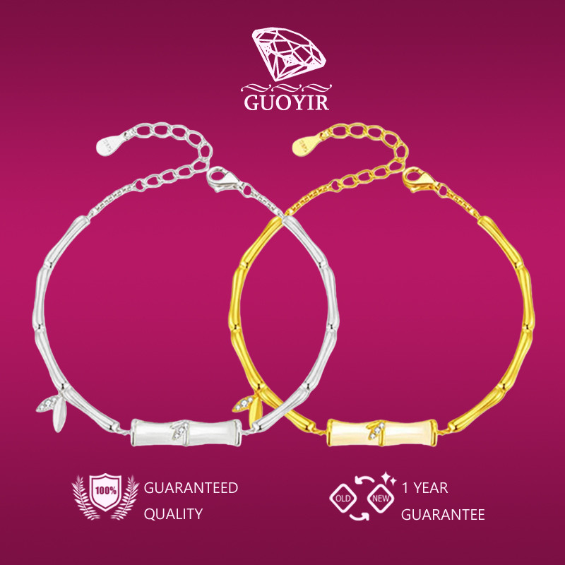 GUOYIR Gelang Giok Hetian Gaya Bambu dengan Desain Niche yang Elegan dan Mewah