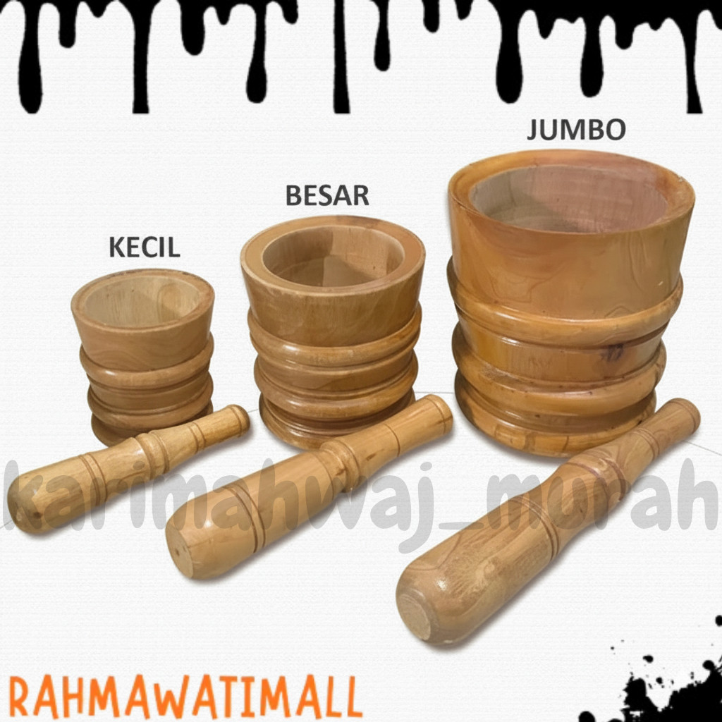 LUMPANG KAYU MAHONI 1 SET SIAP PAKAI ADA 3 UKURAN MODEL UKIR + ALU | ALAT GEPREK AYAM KREMES MURAH M