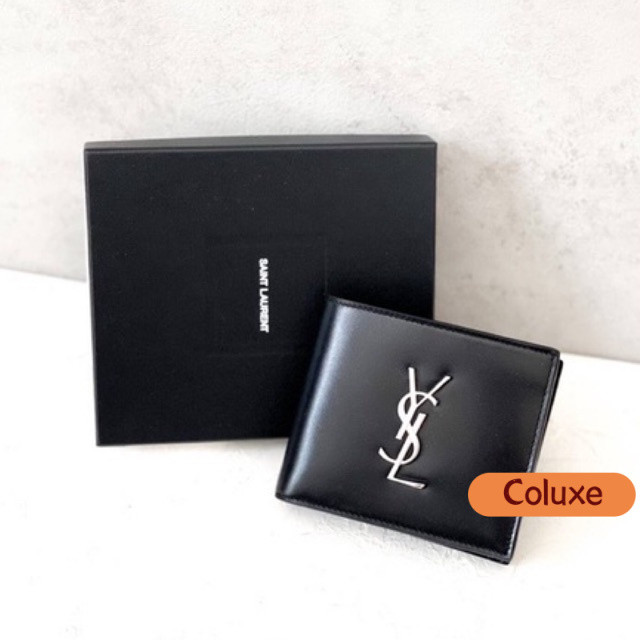 SAINT LAURENT YSL Cassandre Monogramme East/West Bifold Bi-Fold Wallet in Smooth Calfskin Leather