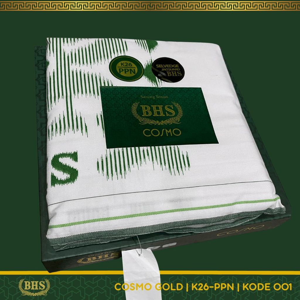 Sarung BHS Cosmo Gold Motif K26 PPN Warna Putih Polos Bahan Viscose Blend Halus dan Lembut [Garansi 