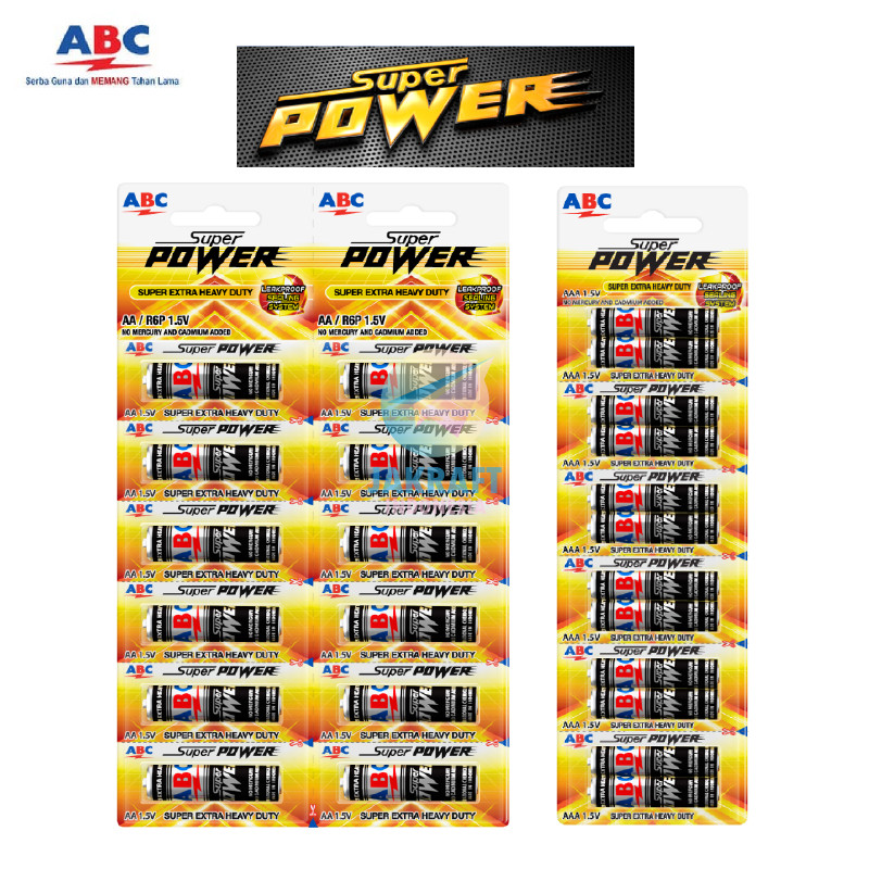 READY (12 Pcs) GROSIR Set Paket Batu Baterai ABC Super Power Hitam AAA R3 A3 Kecil / AA R6 A2 Sedang