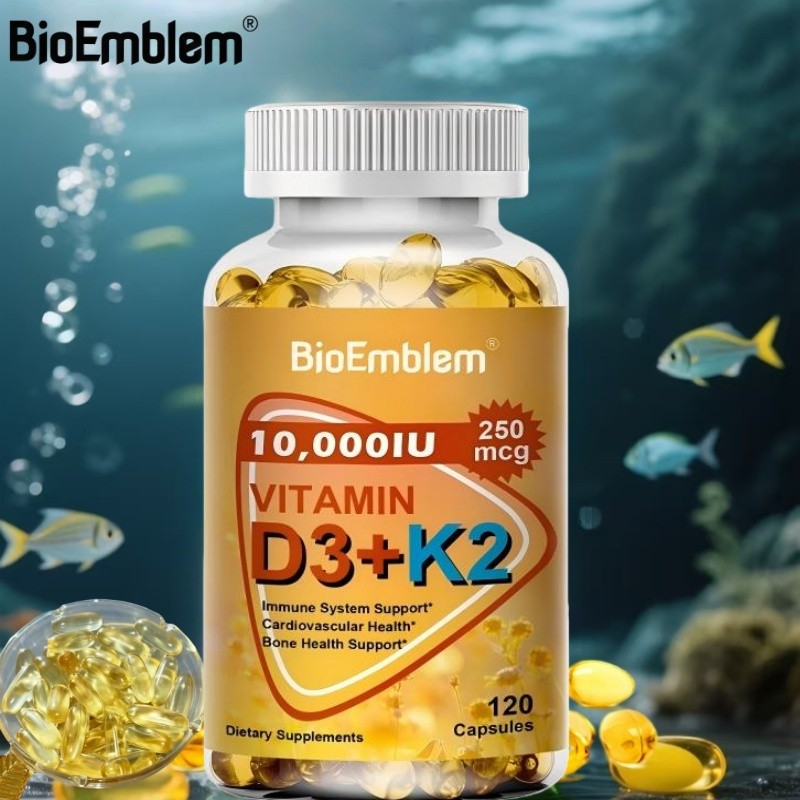 Vitamin D3 K2 Kapsul 10000IU (Kesehatan Tulang) 120pcsVitamin D3 K2 Capsules 10000IU (Bone Health)