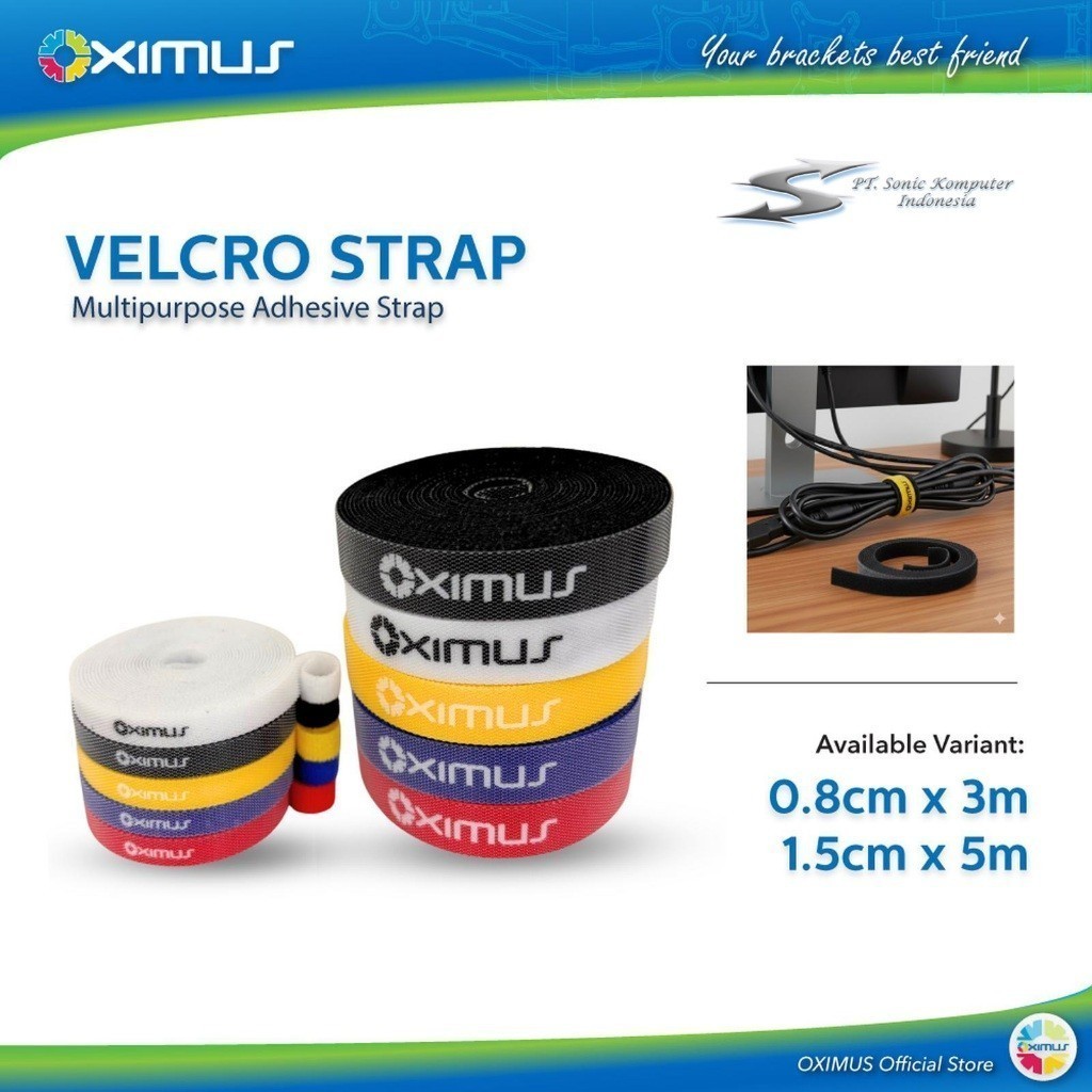 Oximus Velcro Cable Tie 0,8cm x 3m Strap Cable Desk Peralatan Management Organizer Pengikat Kabel fl