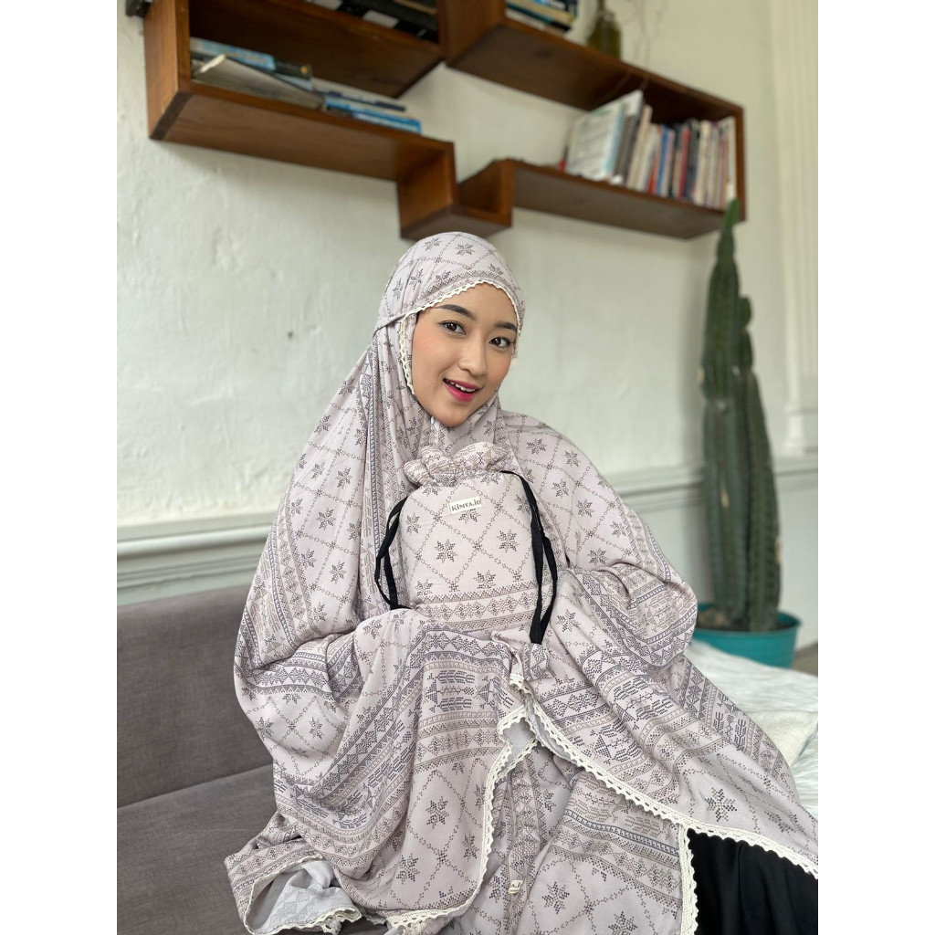 KIMYA ID Mukena Syafa Ethnic Putih Navy Hijau Milo Cream Resleting 2 in 1 Bahan Rayon Premium Mukena