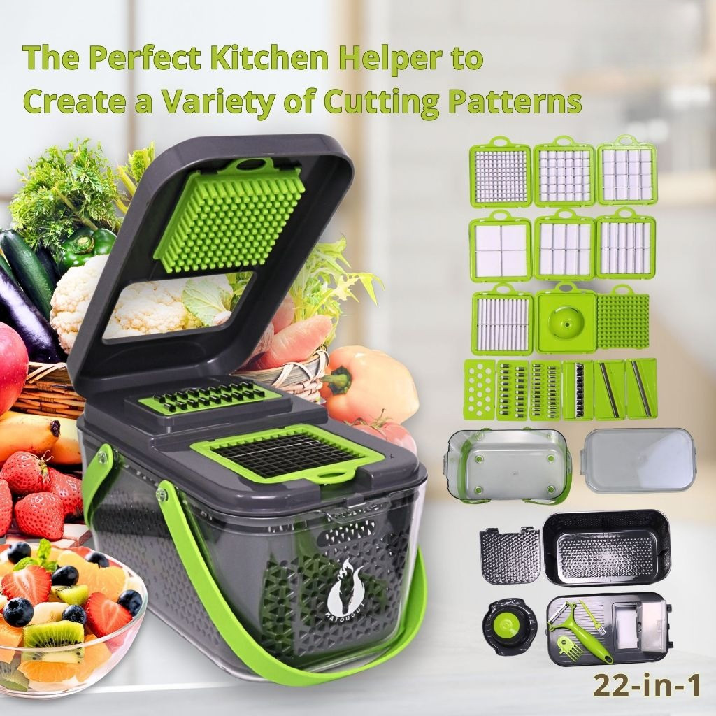 Parutan Multifungsi 22 in 1 & 16 in 1 – Alat Potong Sayur, Kentang, Buah, Tomat