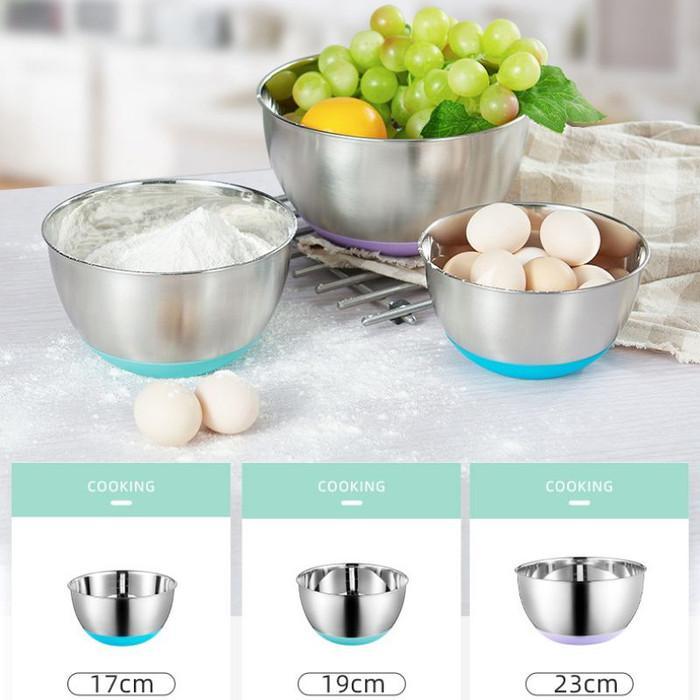 Ollahom Baskom Stainless Steel 304 Set isi 3 Baskom Serbaguna Baskom Set