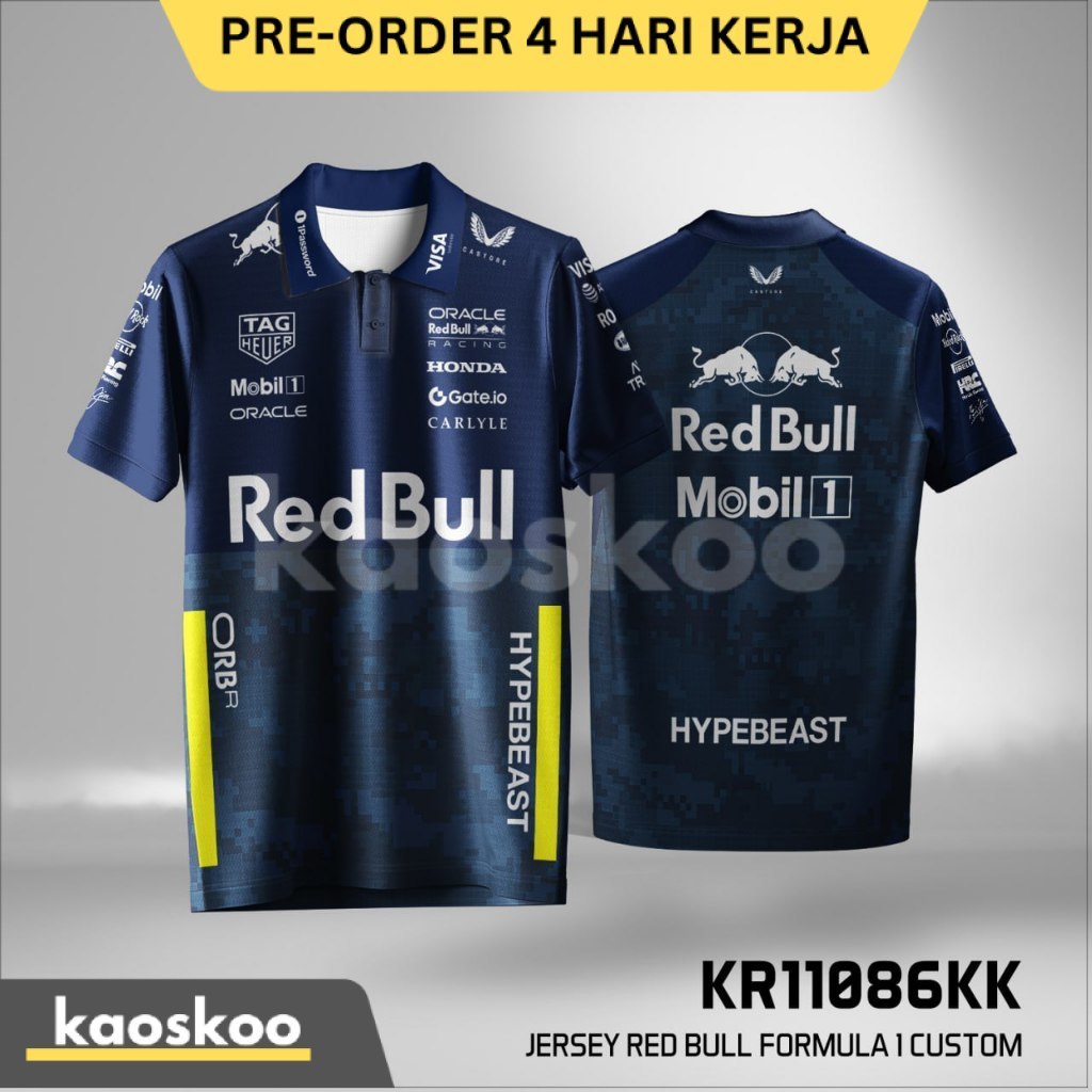 Kaos Jersey F1 Red Bull Hypebeast 2025 Kerah Polo