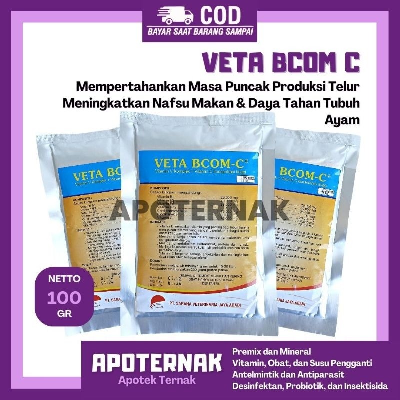 VETA B COM C 100 gram - Vitamin Daya Tahan Tubuh Ayam Veta Becom C