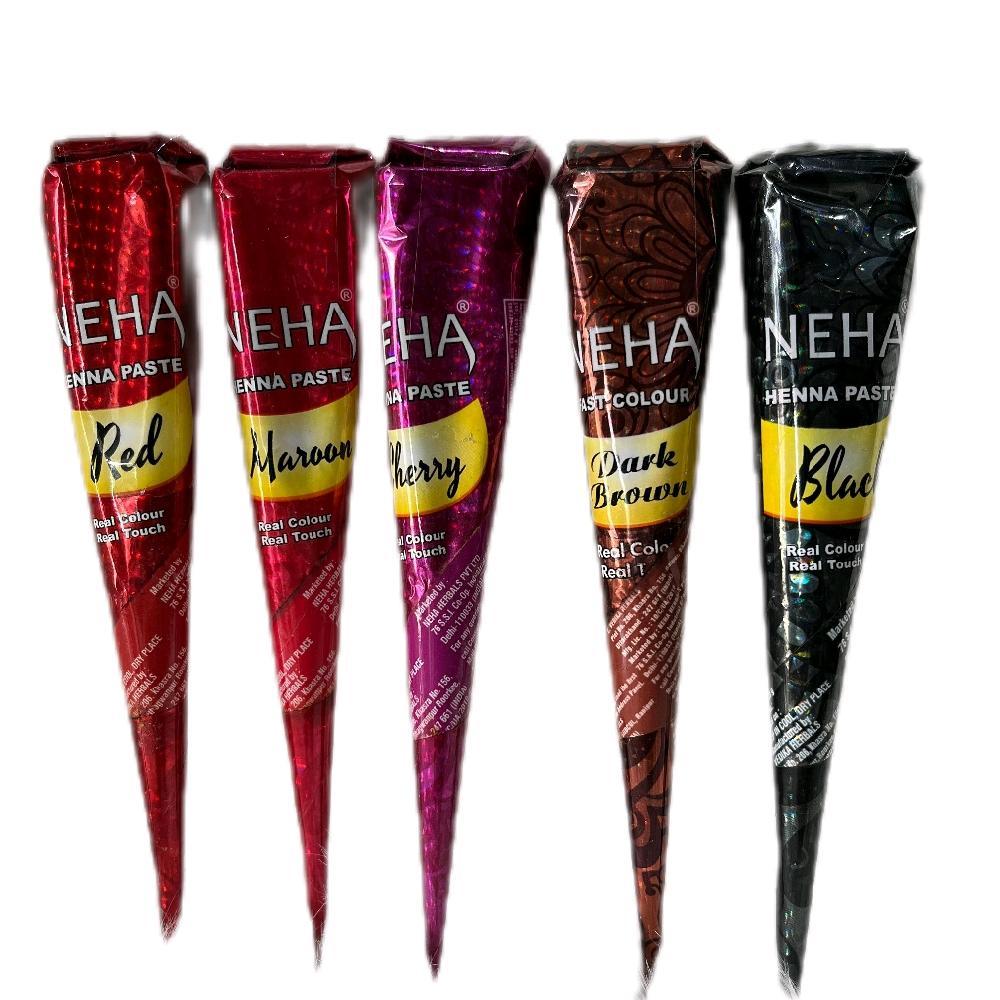 NEHA Henna Paste Warna Merah Maroon Cherry Coklat Gelap Hitam Real Colour Real Touch