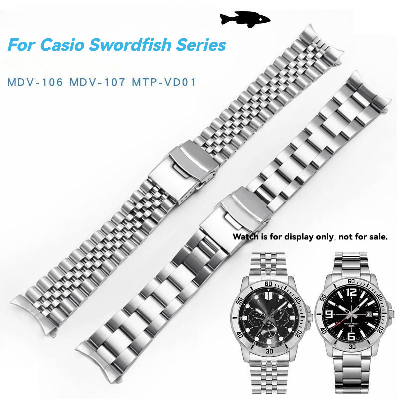 22mm Stainless Steel ving Sport Bracelet Wat Strap Accessory For Casio Duro Swordfish MDV-106 MDV-10