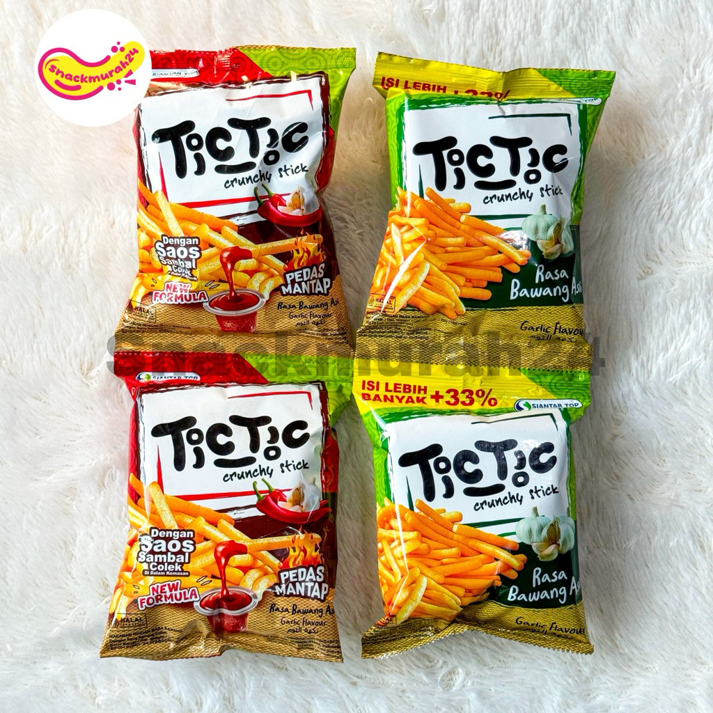 [ 1 Pak ] Chiki Crunchy TicTic Stick Rasa Bawang Spicy Garlic Dan Pedas Mantab 1 Pak Isi 10 PCS