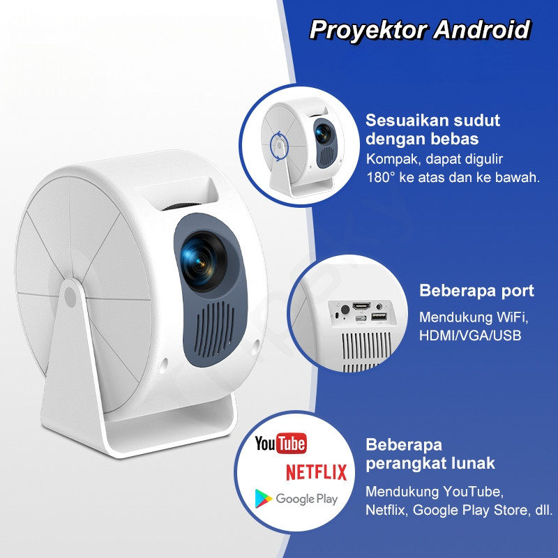Projector Android 13.0 Bluetooth 5.0 Projector 2.4+5G Wifi 6 Portable Minimalist Full HD
