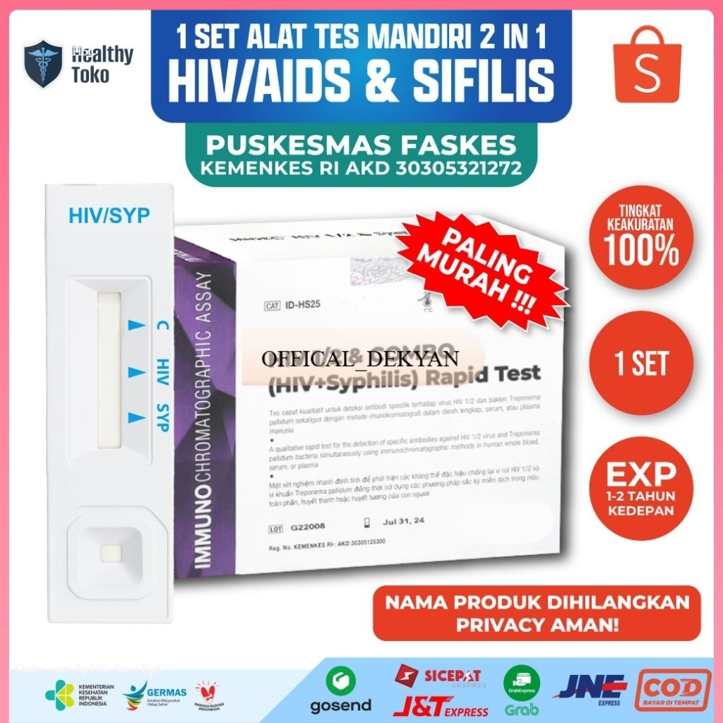OFFICAL_DEKYAN Alat Tes HIV AIDS & Sifilis 4.0 One Step Akurat 100% , 1 set 2 Pemeriksaan Standar RS
