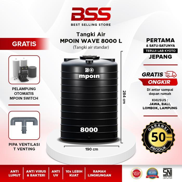 Tangki Toren Tandon Air MPOIN 8000 Liter & 11000 Liter MPOIN GL - Anti Lumut  Garansi 50 Tahun - 800