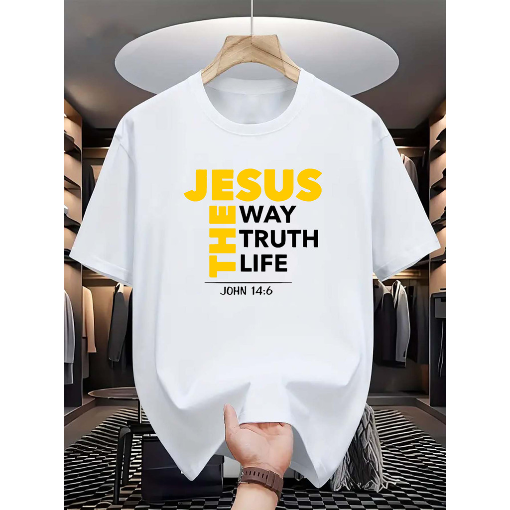 Kaos Pria Kristen Gambar Yesus, Kaos Katun Lengan Pendek Santai Rohani Jumbo