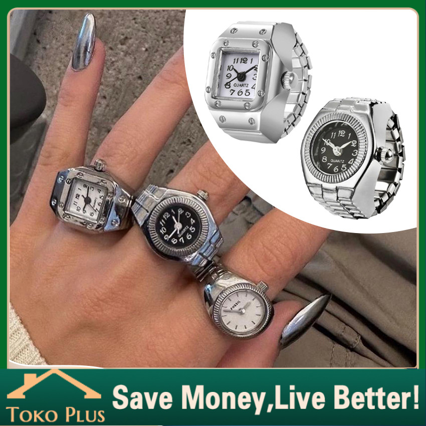 Jam Tangan Cincin Pasangan Jam Perhiasan Elegan Retro Quartz Watch Ring Untuk Wanita Pria Vintage Pu