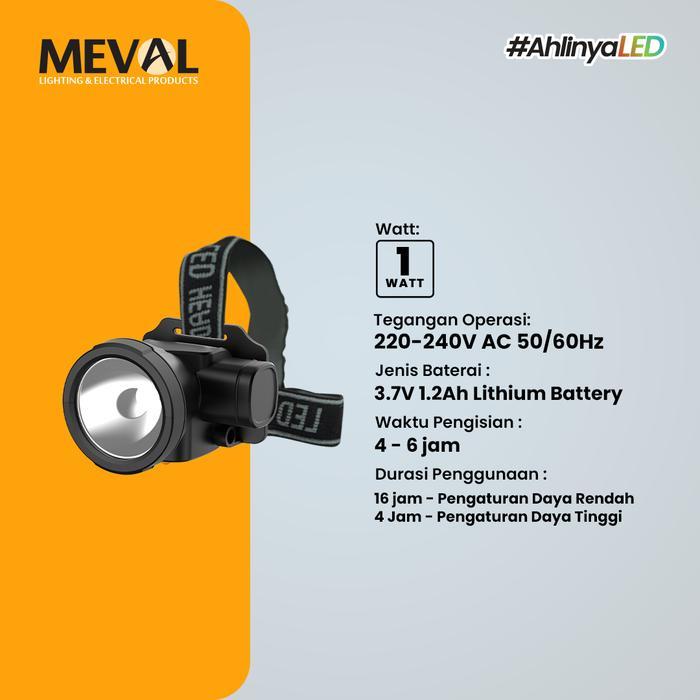 MEVAL Senter Kepala LED Head Lamp HELIOS 1W - Putih - MH2-12A - Spesifikasi