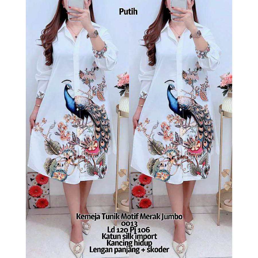 0013  KEMEJA TUNIK MOTIF MERAK LD120 KATUN SILK WANITA