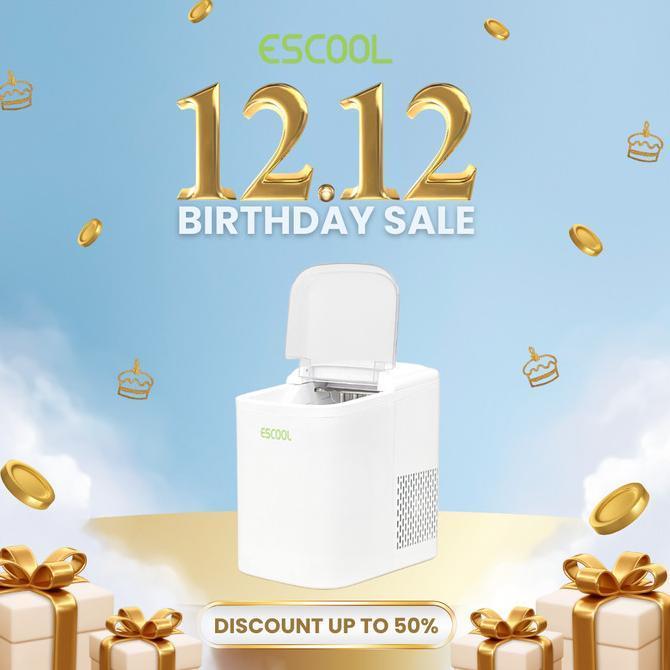 Escool Mesin Es Ice Maker 24 Jam membuat Es 12kg, per 6 menit Membuat Es Jadi