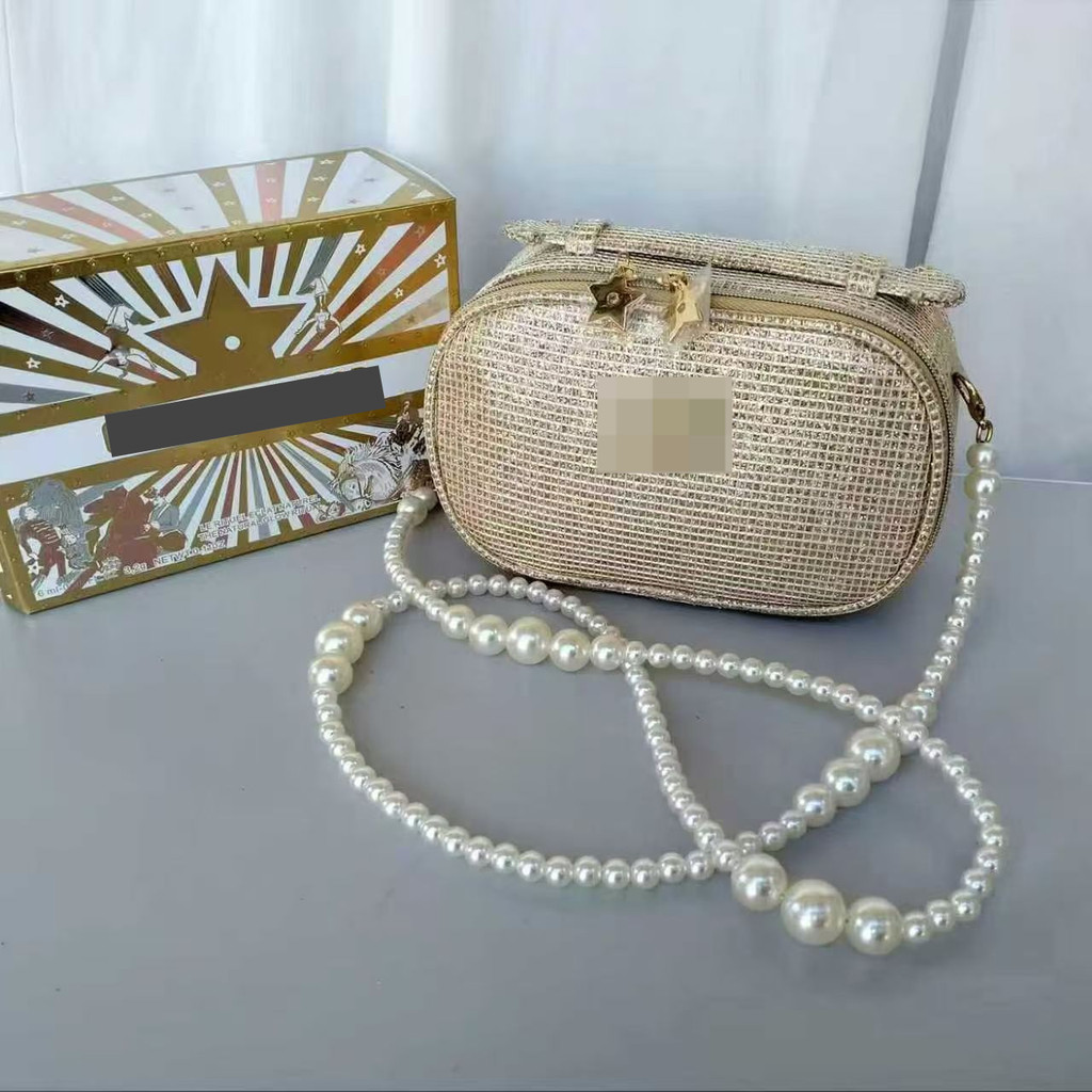 Tas Pesta Wanita Elegan Gold dengan Tali Mutiara – Mini Bag Mewah & Stylish