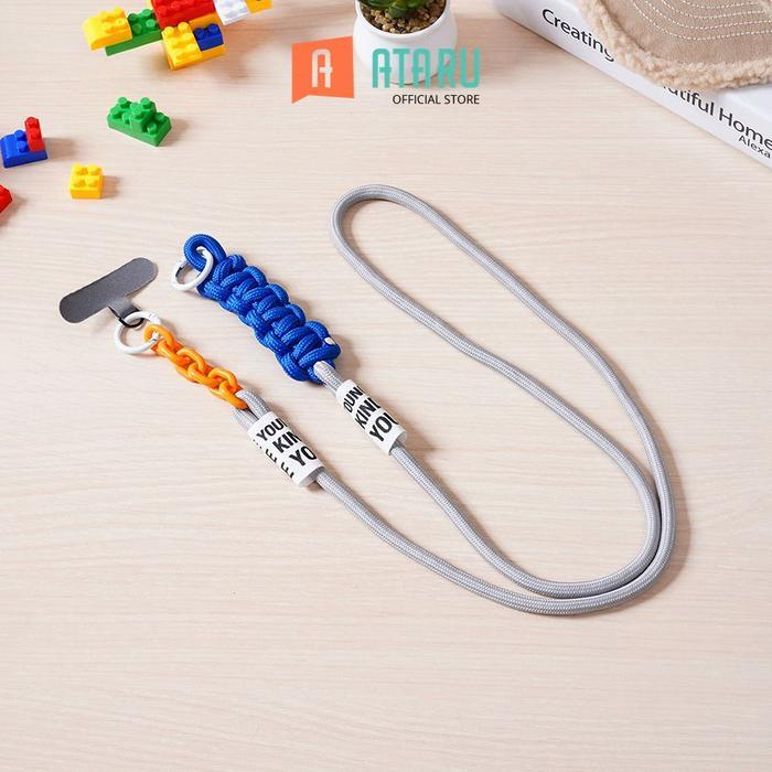 Ataru Lanyard Color Block Strap - Abu-Abu/Biru Tali Leher Name Tag Id Card Kartu Akses Gantungan Tan