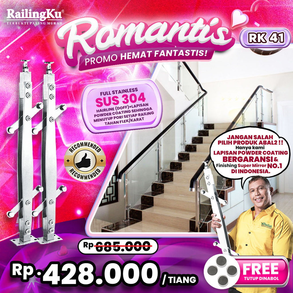 Railing Tangga Stainless Plate Minimalis Railingku [ROMANTIS] RK  41 Railing Anti Karat Free Penutup